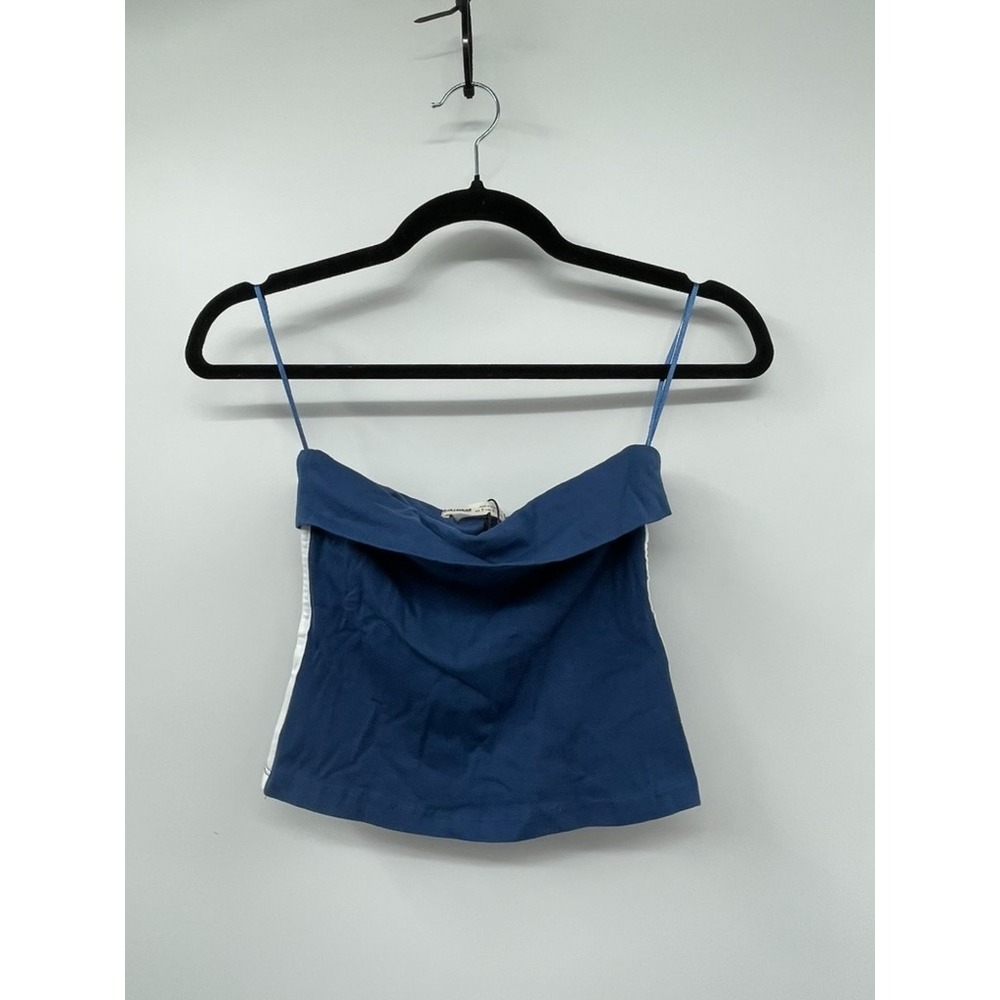 Pull&Bear Top Women's Small Blue 100% Cotton Spaghetti Strap Blouse Cropped NWT